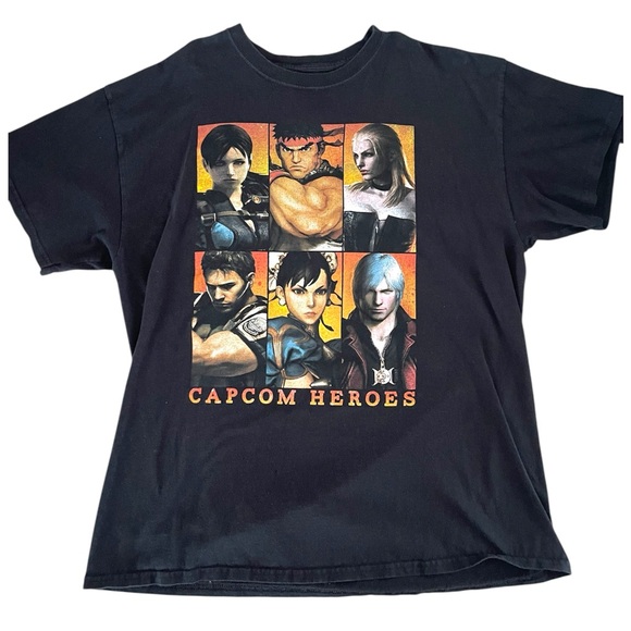 Capcom Heroes Graphic T-Shirt – Large – Black – Retro Video Game Characters - Picture 1 of 2